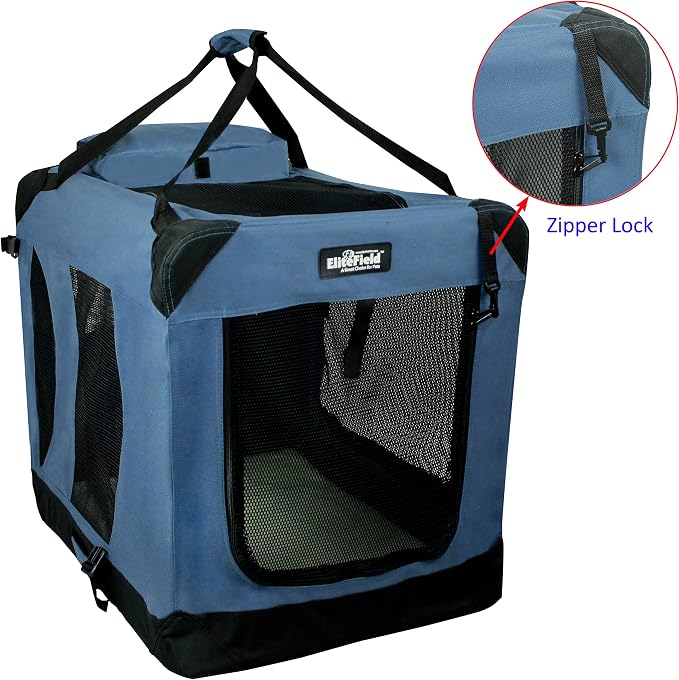 EliteField 3-Door Soft Dog Crate with Bed & Carrying Bag (2-Year Warranty) | 3 Mesh Doors, Steel Frame, Removable & Washable Crate Cover and Bed Cover, Storage Pockets, Indoor/Outdoor, Foldable