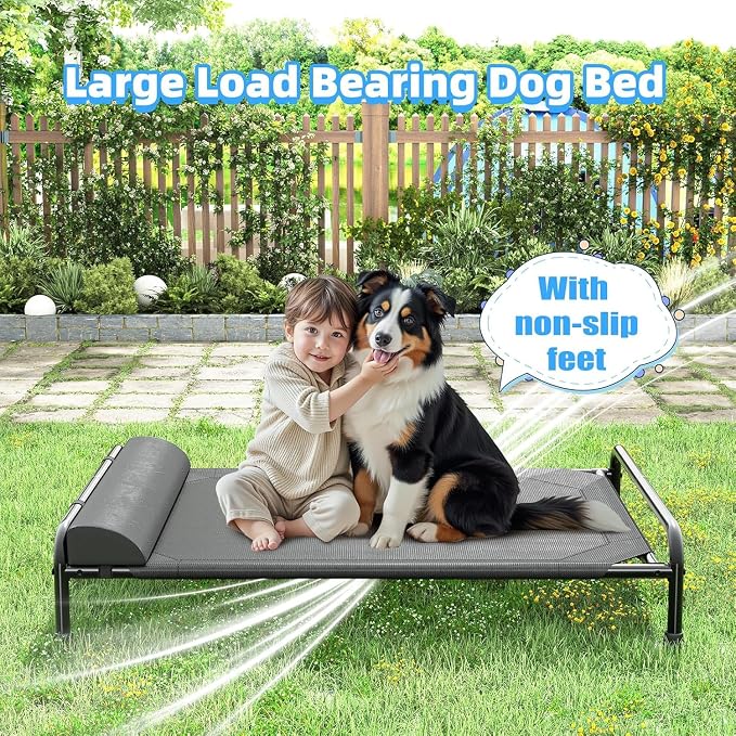 Simple Trending Elevated Dog Bed for Large Dogs, 44.5" x 31", Black | Cooling Raised Pet Cot with Bolster, Dog Couch Cot for Indoor Outdoor, Breathable Mesh, Waterproof, Non-Slip Feet