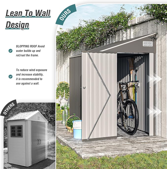 4x8FT Metal Storage Shed, Sloping Roof, Single Hinge Door,Dark Gray | Outdoor Tool Shed | Ventilation Windows | Waterproof | Protective Film | for Patio, Lawn and Utility Equipment