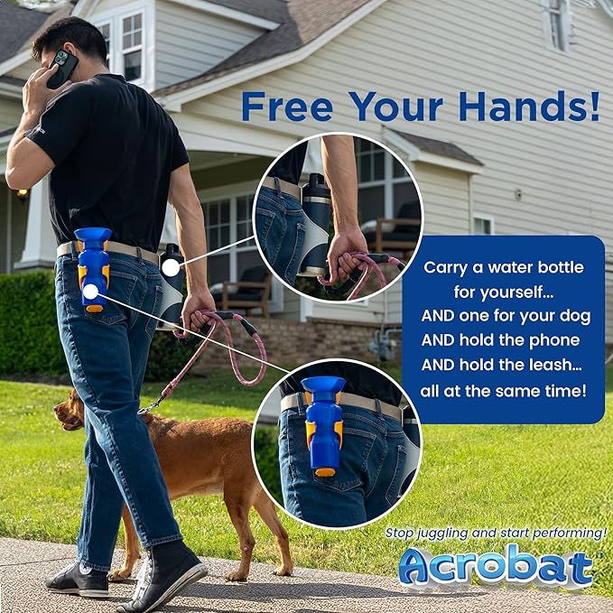 Acrobat - Water Bottle Holder - Patented Hands-Free Carrier for Portable Drink Containers - Lightweight & Durable Plastic - Accessories for Dog Walking, Hiking, Traveling, Construction - USA