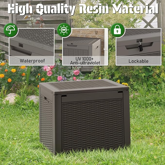 30 Gallon Outdoor Storage Box Waterproof Deck Box for Patio | Gray, Resin, Small, Weatherproof, Lockable, Compact, Easy Assembly, Patio Pool Garden Accessories Storage, Organization