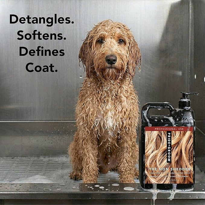 Pride and Groom The Non Shedder | Dog Grooming Shampoo For Doodles and Dogs that Do Not Shed | Tearless All Natural Body Wash with Essential Oils & Coat-Specific Ingredients that Enhance Shine – 128oz
