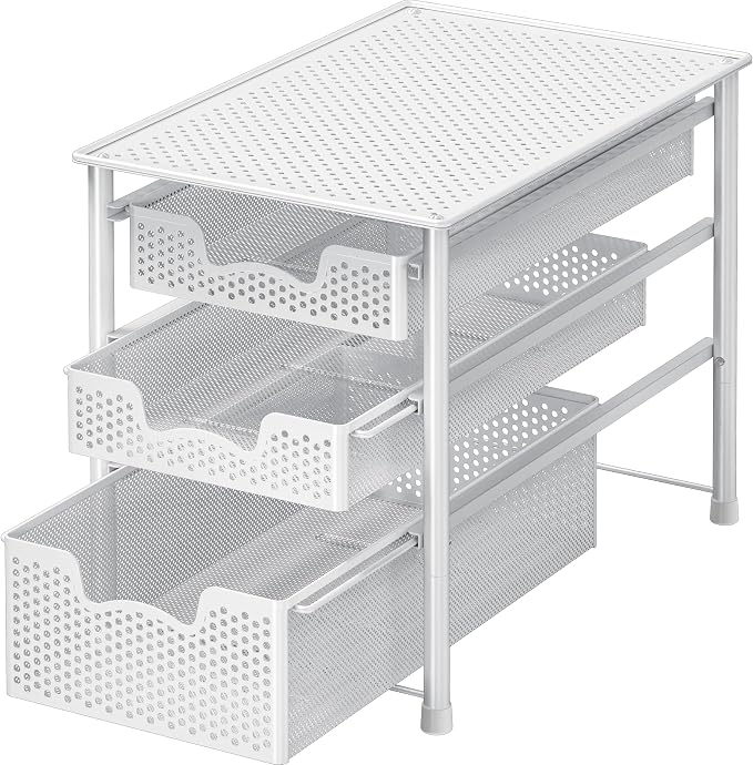 Simple Houseware 3 Tier White Alloy Steel Sliding Basket Organizer Drawer Cabinet | 3 Tier White Alloy Steel Sliding Basket Organizer Drawer Cabinet