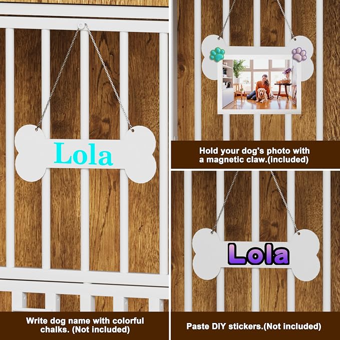 Easycom Foldable Large Dog Crate Furniture, 41.3" Assembly-Free Dog Crates for Large Dogs, Decorative Wooden Dog Kennel Indoor with Tag & Dog Bowls, Dog Cage Use as TV Stand, White & Beech | Foldable Large Dog Crate Furniture for Large Dogs, Wooden Dog...