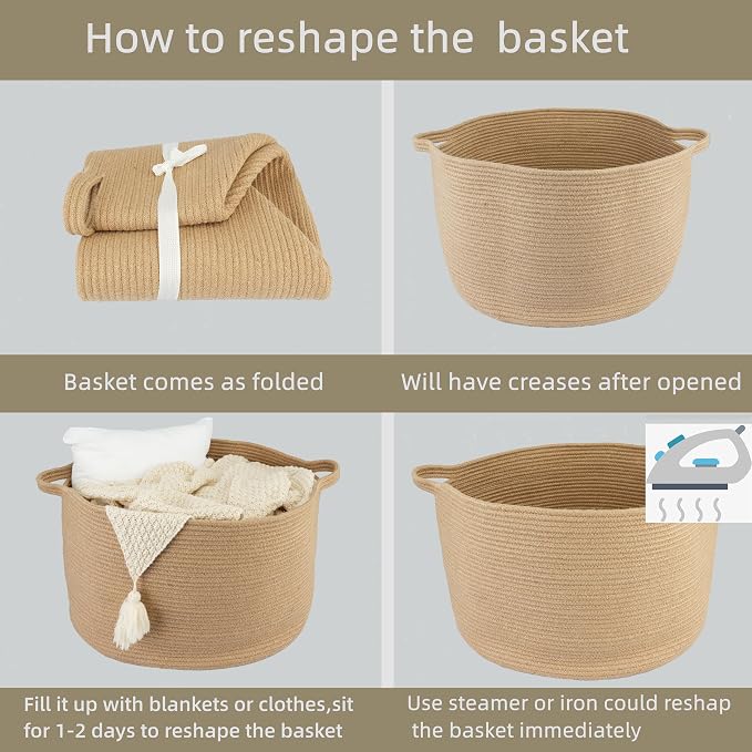 XUANGUO Extra Large Jute Rope Round Storage Basket 22" x 12" | Woven basket for blankets, toys, towels, laundry, nursery, living room and pet toy storage.