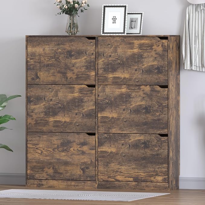 BORNOON Shoe Cabinet with 6 Flip Drawers, Slim Narrow Shoe Storage Cabinet, Freestanding Shoe Organizer for Entryway, Hallway, Foyer