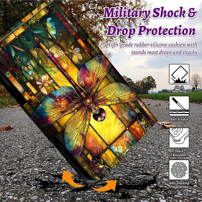 Rotating Handle Case for Samsung Galaxy Tab S6 Lite 10.4" 2024/2022/2020, 360 Degree Swivel Kickstand with Magnetic Closure Shockproof Leather Cover for Women Men, Retro Dragonfly