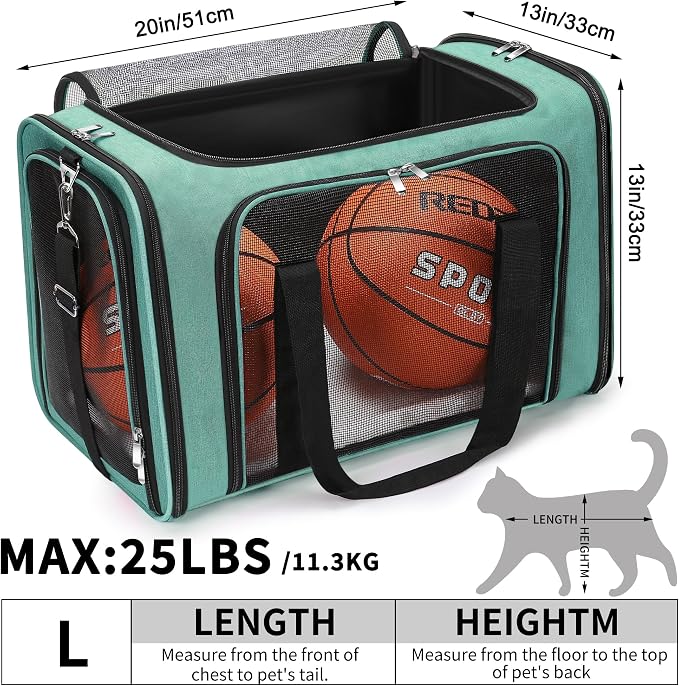 Soft-Sided Cat/Dog/Pet Carrier, Collapsible Pets Travel Carriers | For Big Cats/Small Dogs with Shoulder Strap & Removable Mat, Mesh Puppy Carry Bag,Up to 25 Lbs,TSA Airline Approved-Turquoise