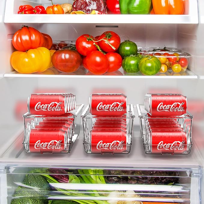 Simple Houseware 2-Pack Auto-Rolling Beverage Can Organizer for Fridge | Clear, Set of 2, Front-Loading Soda Dispenser with Smooth Glide Design, Space-Saving Refrigerator Storage Bins