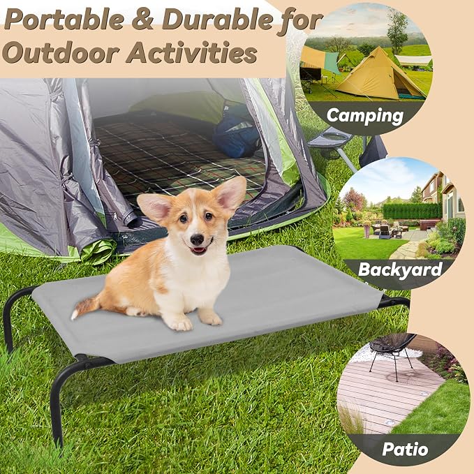 Raised Pet Cot for Small Pets | Elevated Dog Bed with Breathable Mesh, Sturdy Steel Frame, Non-Slip Design, Easy Clean, 33-Inch, Grey