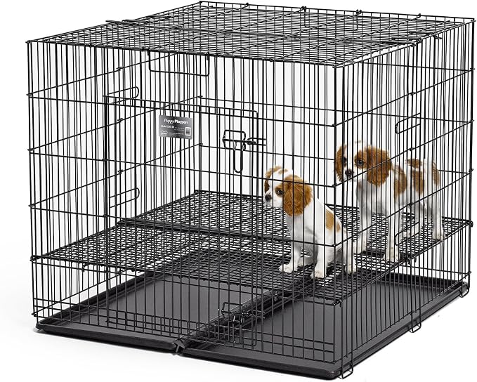 MidWest Homes for Pets, Puppy Playpen -Model 236-05, Half-inch Floor Grid & Removable Pan Included, Black Playpen