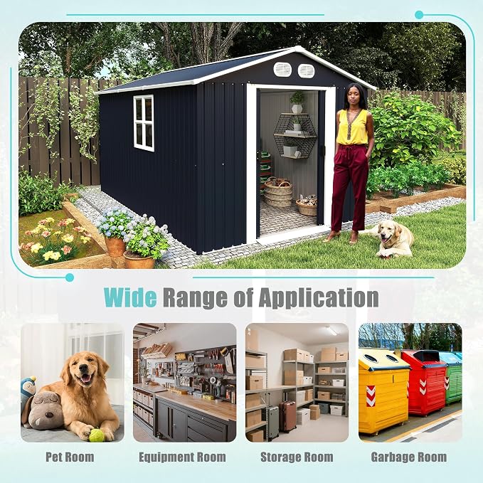 8x12 FT Outdoor Storage Shed, Metal Storage Shed with Lockable Door & Air Vents, Heavy-Duty Storage Tool Shed, Backyard Shed for Mowers, Bikes, Pool Gear, Dark Grey