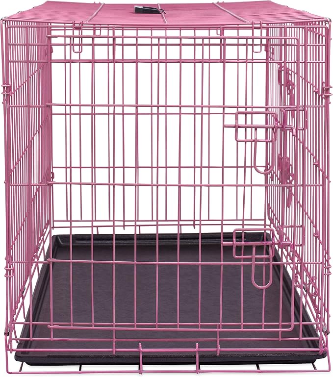 Internet's Best Wire Dog Crate for Dogs - Double Door Metal Steel Crate, Indoor Folding & Collapsible Cage, Secure & Durable, Portable Travel Kennel, Ideal for Home Use - Pink, 36 Inches