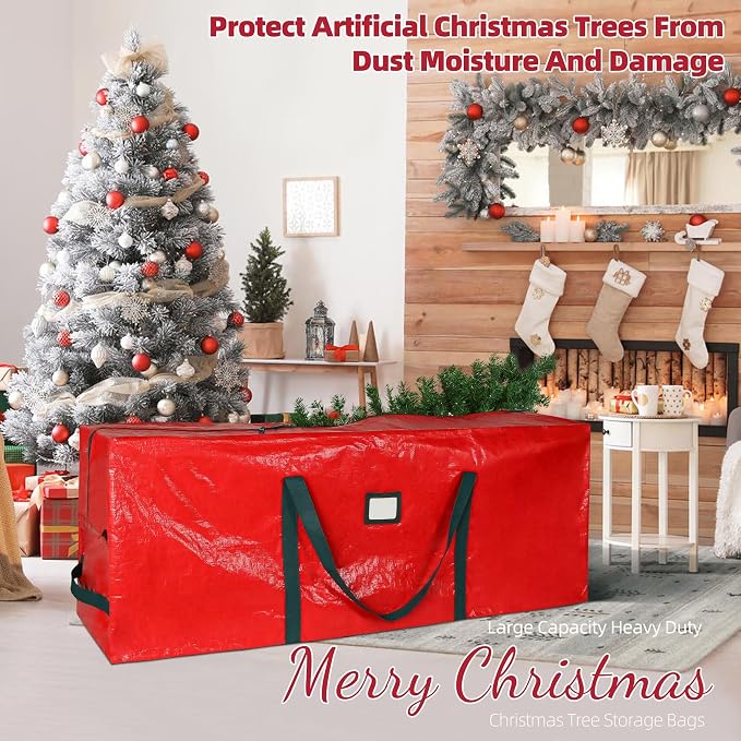 Large Christmas Tree Storage Bag Heavy Duty 7.5 Ft (Red) | Protects From Moisture & Dust, Holiday Storage, Alternative To Tree Storage Box