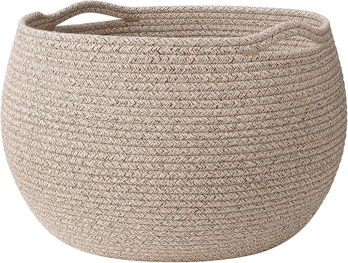 Goodpick Large Toy Storage Basket for Kids, Round, 15.7" x 10.5", Jute | Woven Rope Basket with Handles, Holds Blankets, Toys & Baby Shower, Decorative Basket for Living Room & Bedroom Décor