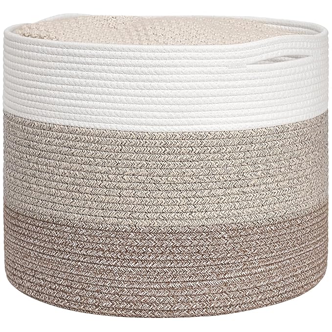 Goodpick Woven Basket for Blankets & Toys, Nursery & Living Room Decor, 45L | 15.8 x 15.8 x 13.8 In Baby Toy Storage Basket for Nursery, Blanket Basket for Living Room, Light & Brown