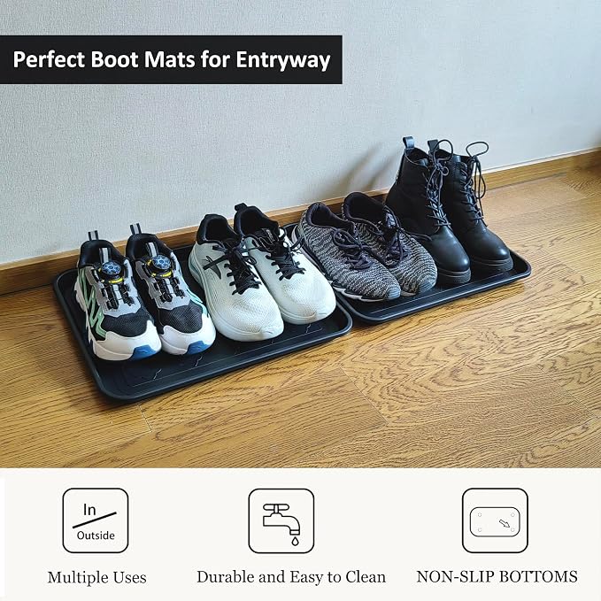 Small Boot Tray for Entryway Indoor, 2 Pack Wet Shoe Matt Tray for Floor Protection,Plastic Boot Mat w/Lip, Wet Shoe Mats for Mudroom (16.54in*12.6in*1.2in)