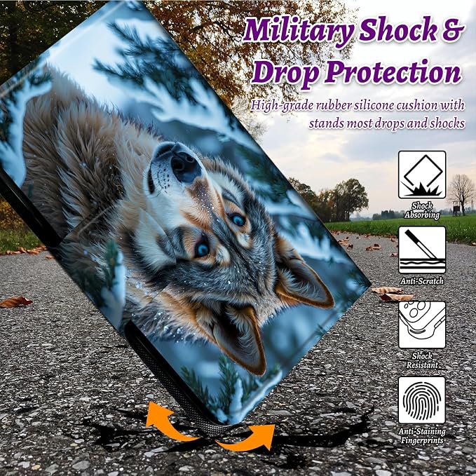 Rotating Handle Case for Samsung Galaxy Tab A11 Plus 2026/A9 Plus 11" 2024, 360 Degree Swivel Kickstand with Magnetic Closure Shockproof Leather Cover for Women Men, Snow Forest Wolf