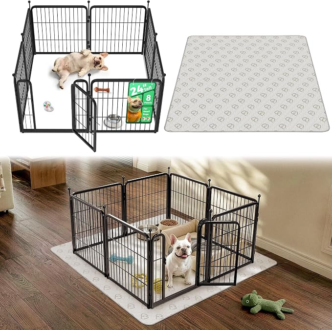 FXW Rollick Dog Playpen with Washable Pee Pad, 24"H, 8 Panels | Heavy-Duty & Easy setup Play Area, Super Absorbent Pad for Easy Cleanup, For Puppies & Small Dogs, Patented