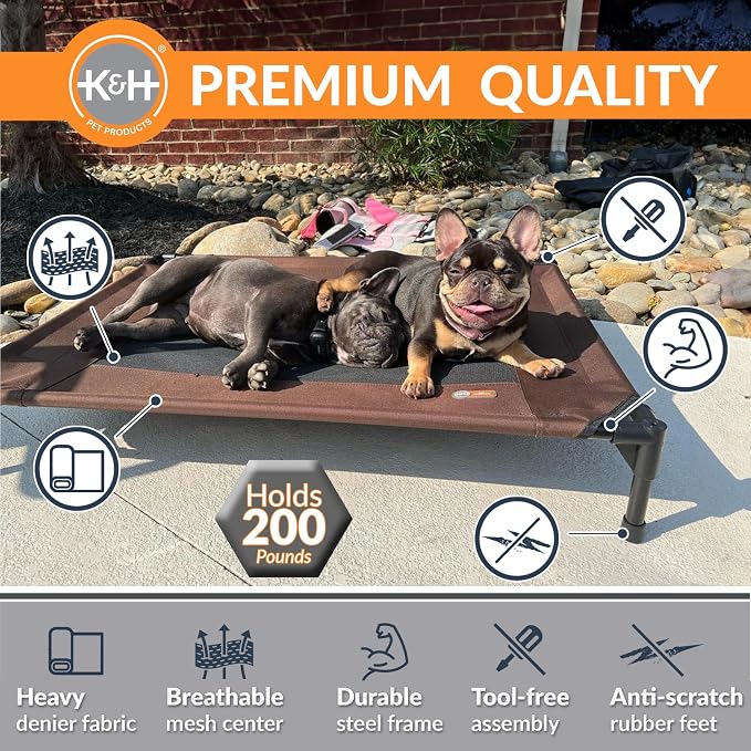 K&H Outdoor Elevated Dog Bed, Cooling Raised Dog Bed, Chocolate, Medium