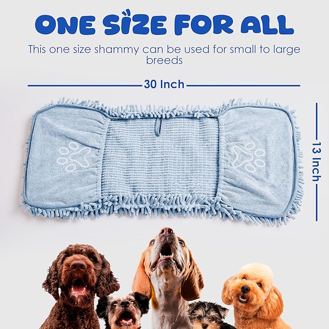 Microfiber Dog Towel for Fast Dog Drying, Super Absorbent Dog Towels for Drying Dogs Large & Small, Quick Dry Pet Towel with Hand Pockets, Soft Durable Puppy Towel-Blue