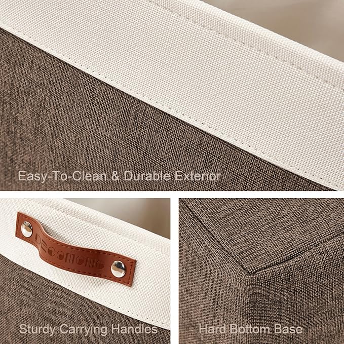 DECOMOMO Storage Bins, Large Fabric Storage Baskets for Shelves 4 Pack | 15 x 11 x 9.5 inches Decorative Linen Closet Organizers (Brown & White)