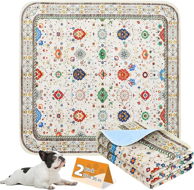 Washable Pee Pads for Dogs, 2 Pack Super Absorbent Reusable Puppy Training Pads Waterproof, Nonslip and Leak-Proof Dog Pee Pads, Large Pet Mats Whelping Pads for Floor, Crate, Couch 36"x36"