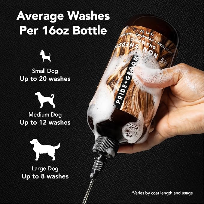 Pride and Groom The Non Shedder | Dog Grooming Shampoo for Doodles and Dogs that Do Not Shed | Tearless All Natural Body Wash with Coat-Specific Ingredients that Enhance Shine – 16oz