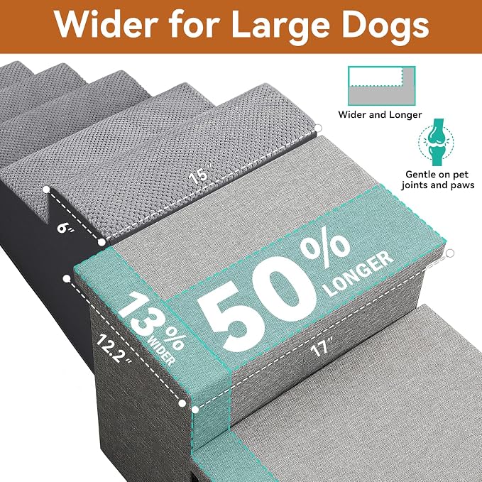 Zerbuger Dog Stairs with Storage, Grey 5 Steps Dog Ramp no Condo for Bed | 26" H Wider Dog Steps for High Beds Couch, Folding Storage Pet Stairs Gift for Climbing Small/Medium/Large Old Dogs Cats