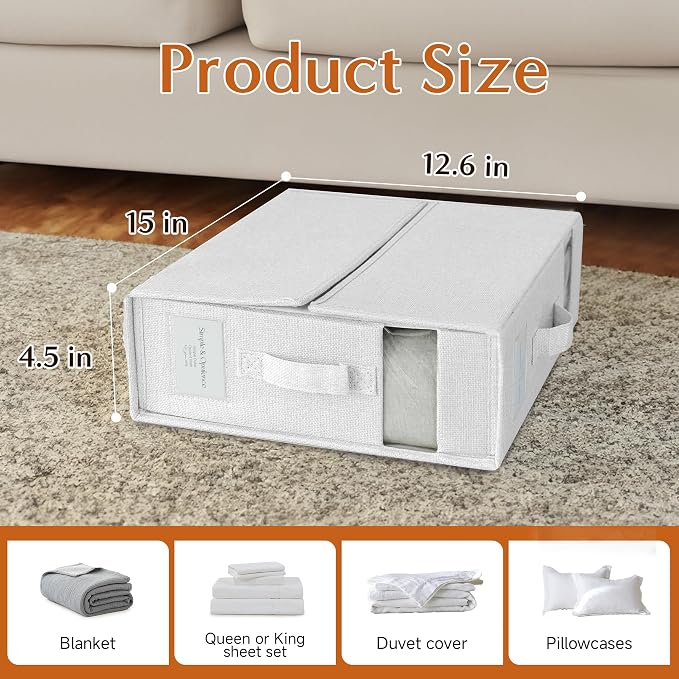Simple&Opulence 2 Pack Bed Sheet Organizers and Storage (Queen & King Size), Foldable Sheet Set Organizer for Linen Closet, Folding Bedding Storage Box for Bedsheet Duvet Cover, White