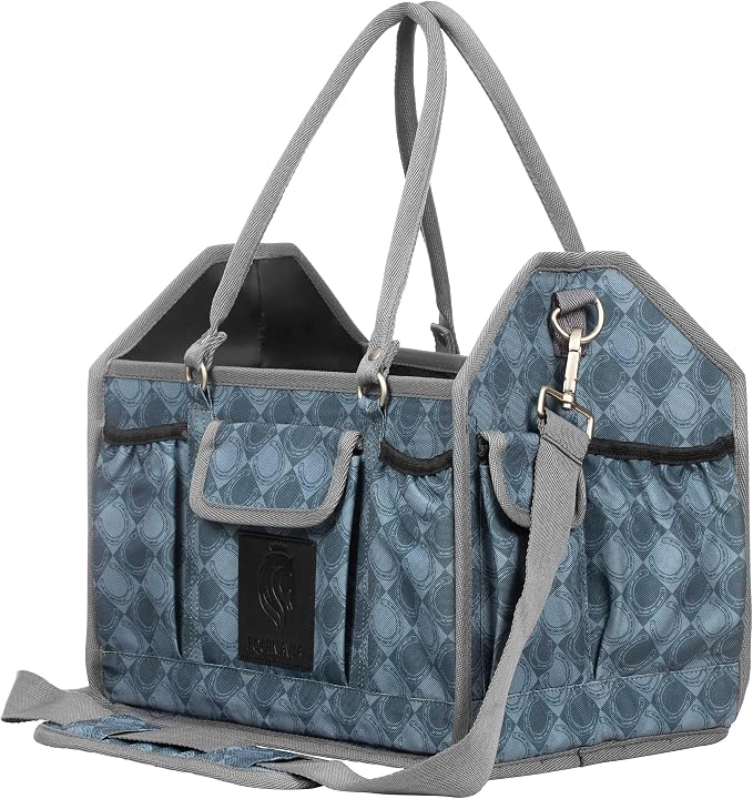 Equinavia Darby Large Collapsible Grooming Tote Bag for Horses, Dogs, Cats | Organizer with Shoulder Strap | 9" x 13" x 12" - Dark Grey/Light Grey - One Size