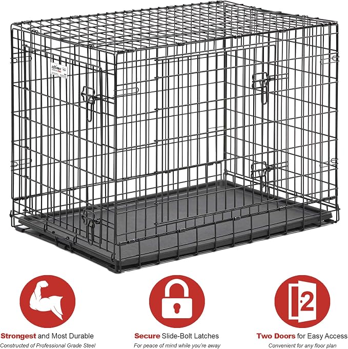 MidWest Homes for Pets Ultima Pro Heavy-Duty 36-Inch Dog Crate, Ultra-Strong Steel Double Door Pet Cage for Medium to Large Breeds, Accessories Included