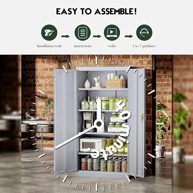 Greenvelly Metal Storage Cabinet, 72" Lockable Metal Garage Storage Cabinet with Doors and 4 Adjustable Shelves, Locking Steel Cabinet for Home Office, Garage, Shop, School (Dark Grey 36" W x 18" D)