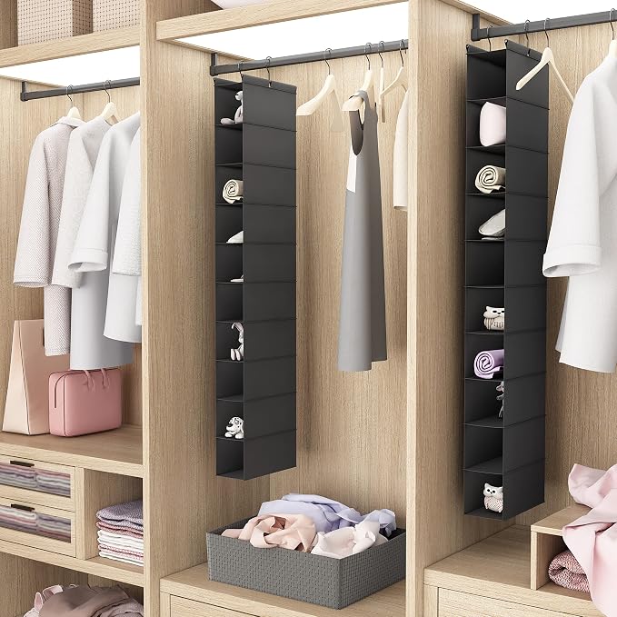 MAX Houser 2 Pack 10 Tier Foldable Hanging Shoe Organizer Black | Foldable Hanging Shoe Storage Shelf with 2 Metal Hooks, Space Saving Storage for Narrow Space