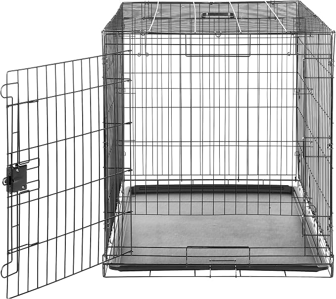 Amazon Basics Durable, Foldable Metal Wire Dog Crate with Removable Tray, Single Door, Divider Panel, 42 x 28 x 30 in, Black