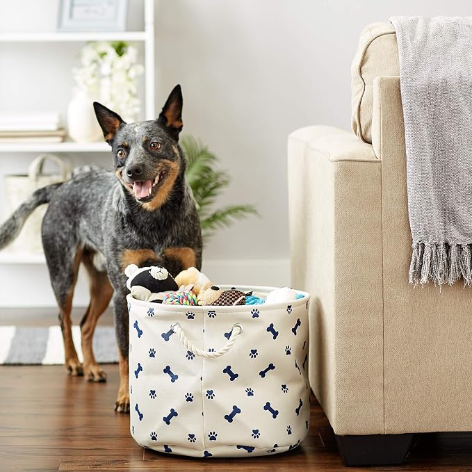 Bone Dry 5511 Pet Storage Collection Paw and Bone Print, Medium Round, Nautical Blue