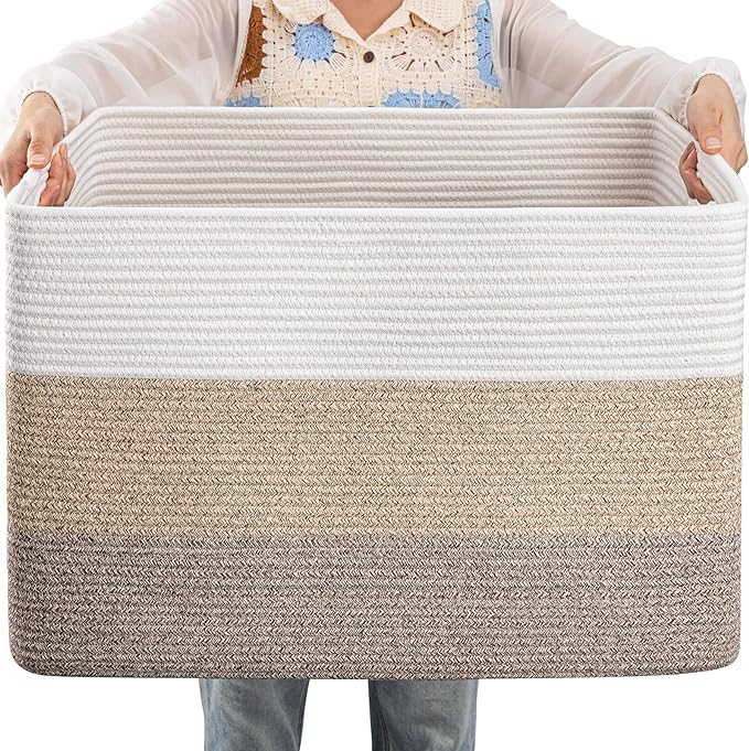 OIAHOMY Blanket Basket Laundry Basket Dog Toy Basket 108L Gradient Brown | Large Storage Basket,Baby Basket,Toy Storage,Woven Rope Basket for Blankets,Blanket Storage for Living Room
