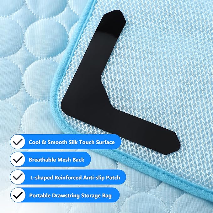 MCEAST Cat Cooling Mat 20" x 16" Self Cooling Pad for Smal Dogs Cats Non-Slip Cool-Chill Mats Summer Pet Blanket with Storage Bag Washable Cool Pet Pad for Floor Sofa Bed Car Travel, Small