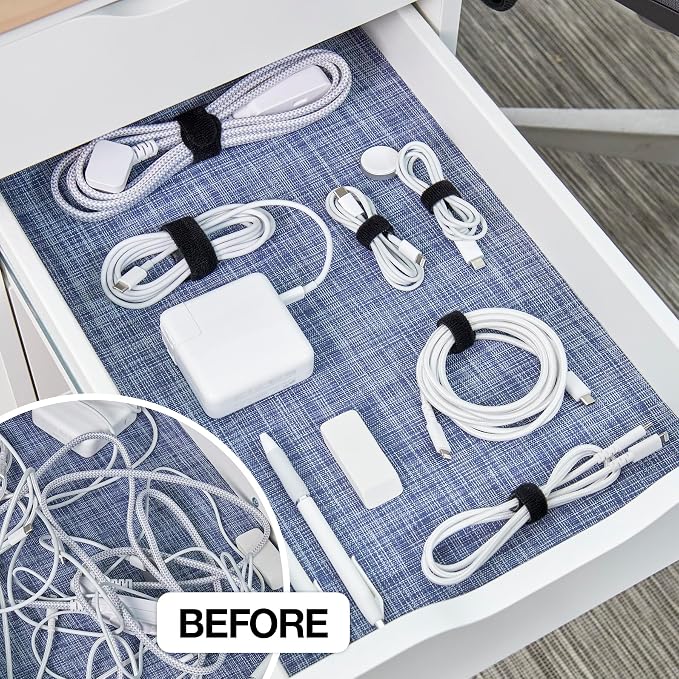 Self-Gripping Cable Ties by Wrap-It Storage - Assorted 40-Pack Black | Reusable Hook and Loop Cord Organizer Cable Ties for Cord Management and Desk or Office Organization
