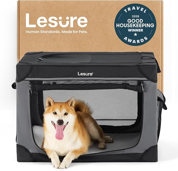 Lesure Today Show Soft Collapsible Dog Crates for Medium Dogs, 30in Black | Portable Travel Camping Pet Kennel, 4-door, Indoor and Outdoor Use, Easy to Set Up and Fold, For Medium Breeds Up to 50 lbs