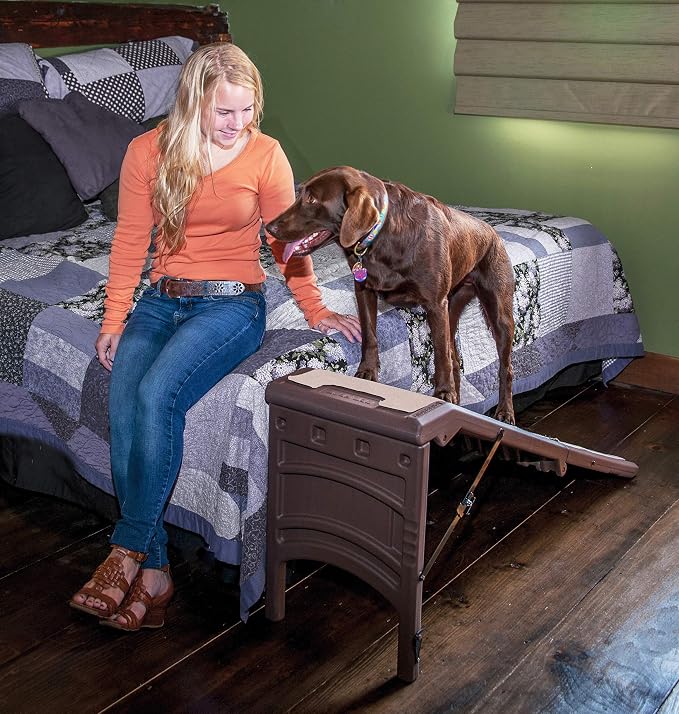 Pet Gear Free Standing Pet Ramp for Cats and Dogs, Espresso | No Assembly Required, Easy Fold for Storage or Travel, Portable, Supports 200 lbs, 56" x16"