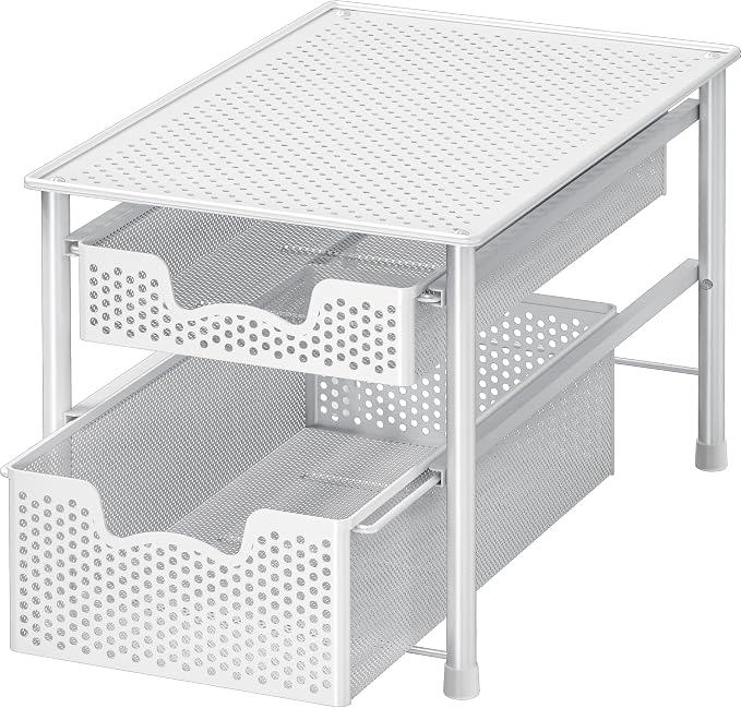 Simple Houseware Stackable 2 Tier Sliding Basket Organizer Drawer, White
