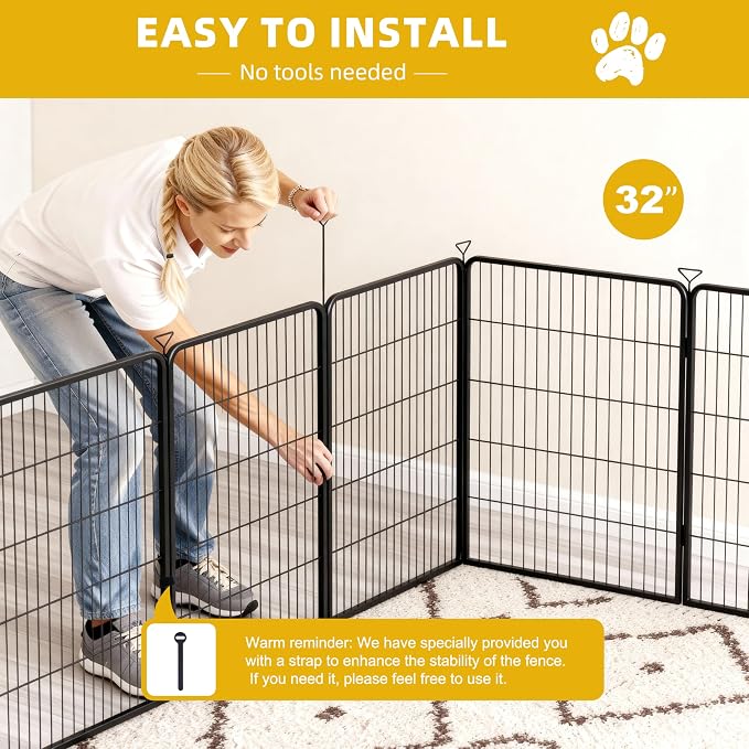 Dog Playpen for Indoor,Outdoor,Yard,RV Camping,32 in 8 Panels Dog Play Pen | Heavy Duty Metal Dog Gate,Anti-Rust Coating Dog Fence Exercise Pen for Puppy and Small Dogs