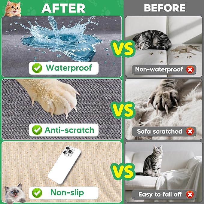 Loiion Cat Scratch Proof Furniture Protector Waterproof Sofa Cover 118"x71" | Pet-Friendly Couch Protector, Anti-Scratch & Anti-Slip Sofa Cover For Cats Dogs Kids, Machine Washable