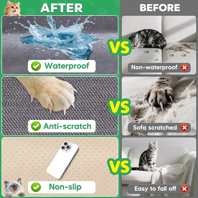 Loiion Cat Scratch Proof Furniture Protector Waterproof Sofa Cover 91"x71" | Pet-Friendly Couch Protector, Anti-Scratch & Anti-Slip Sofa Cover For Cats Dogs Kids, Machine Washable