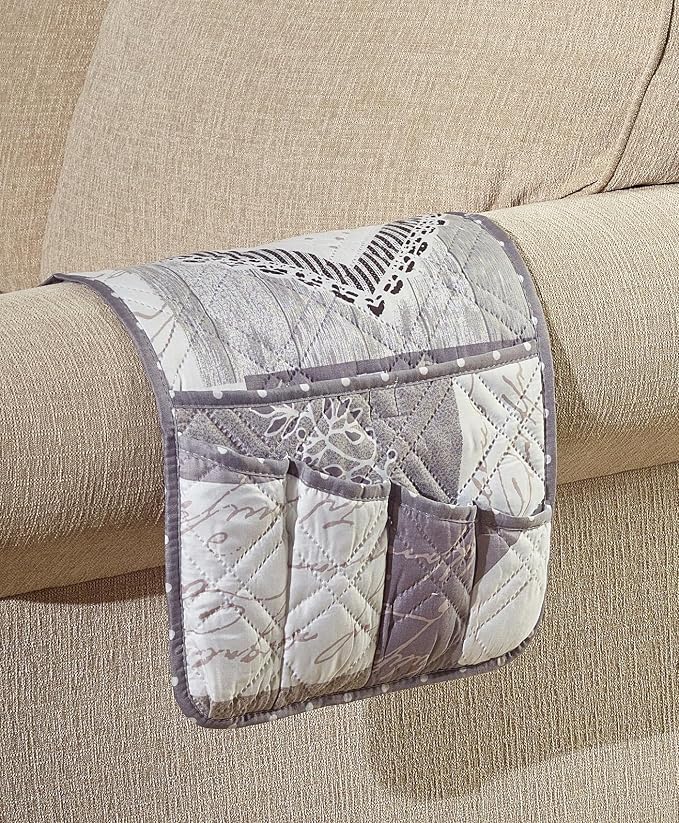 Brilliant Sunshine Grey Heartlove Couch Armrest Cover, 35"×13" | Washable Magazine Holder, Armrest Organizer & Caddy on Sofa, Recliner, Armchair, Storage for Remote Controls, Phone, iPad