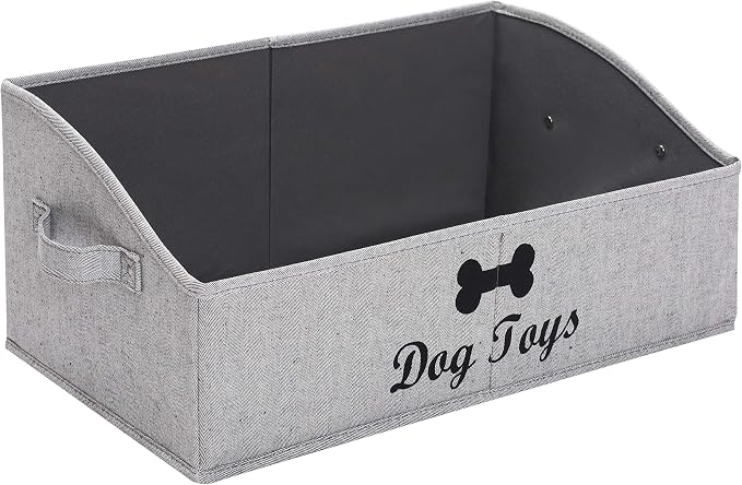 Morezi Linen-cotton blend dog toy basket and dog toy box, dog toy basket storage - Perfect for organizing pet toys, blankets, leashes, chew toys - Grey Stripe - Dog