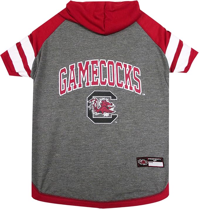 Pets First NCAA South Carolina Gamecocks Dog Hoodie, X-Small, Collegiate Licensed, Sports, Polyester, South Carolina Gamecocks, Hooded Neck, Velcro Closure, Machine Washable