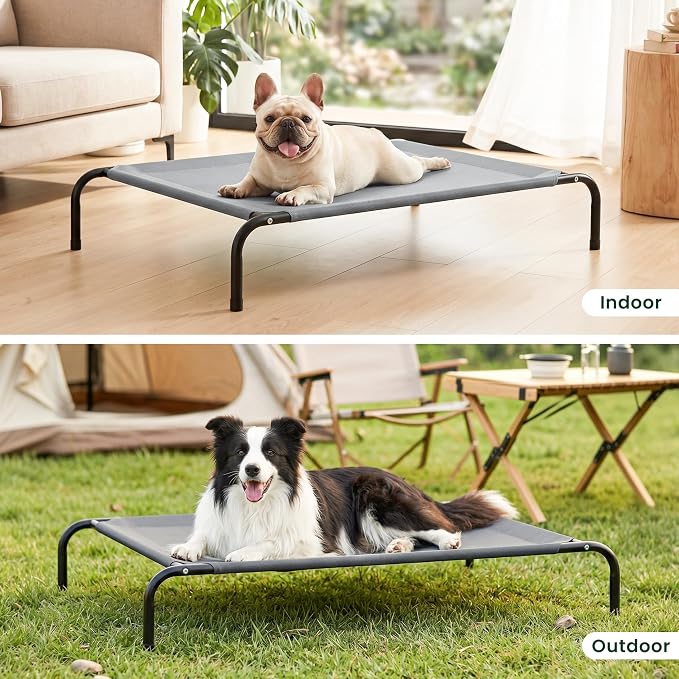 Love's cabin Elevated Cooling Dog Bed for Large Dogs, Portable Indoor & Outdoor Raised Pet Dog Cat Cot, Durable Summer Frame with Breathable Mesh, Grey, 48 inches