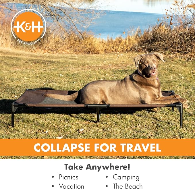 K&H Outdoor Elevated Dog Bed, Cooling Raised Dog Bed, Chocolate, Jumbo | Pet Cot for Extra-Large & Giant Pets, Breathable Mesh Center Hammock Design, Indoor/Outdoor Washable Cover, 56x38in